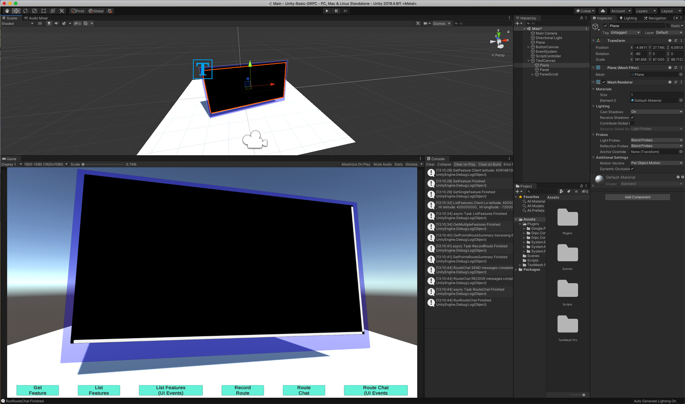 Unity interfacing with data provided via gRPC